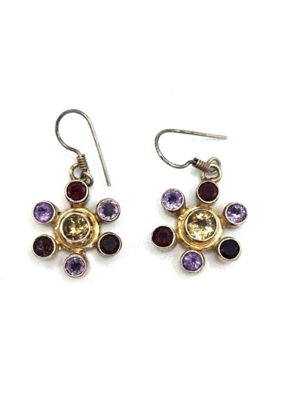 Amethyst Garnet Earrings Blue Topaz Silver Tone Dangle Earrings